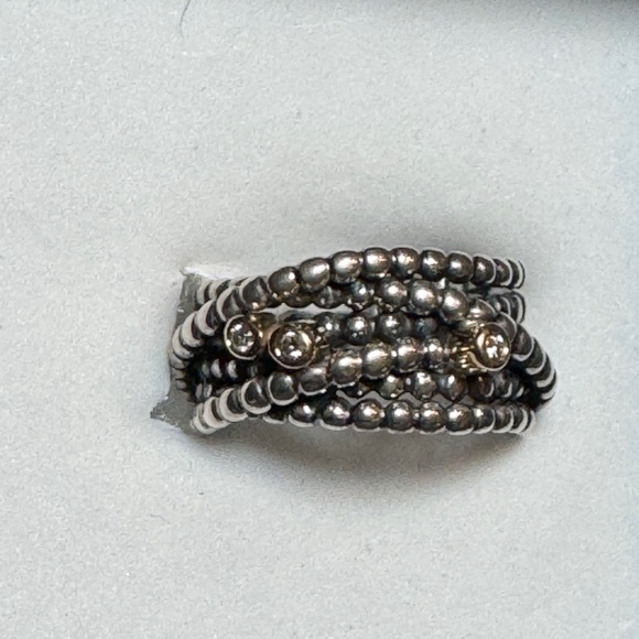 Silver Beaded Ring with Gold Accents - Picture 4 of 7
